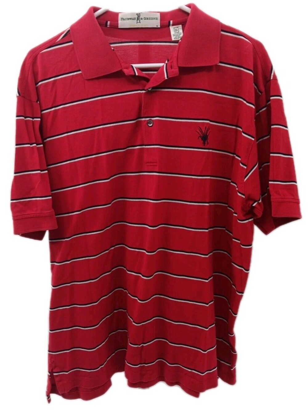 Fairway & Greene Polo Shirt Mens Medium Red Striped Stretch Golf Casual Preppy